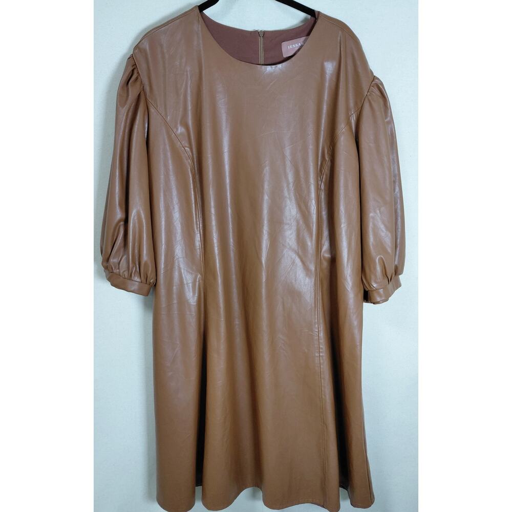 JESSAKAE Brown Faux Leather Dress Solid Long Sleeve Size 4X